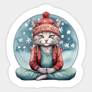 Yoga Meditation Christmas Cat Sticker